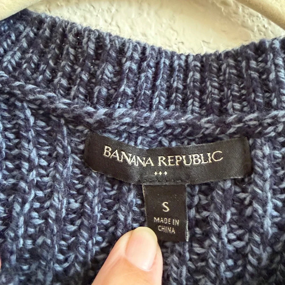 Banana Republic Mens Fisherman Ribbed Knit Sweater Marled‎ Blue Navy Crew Neck S
